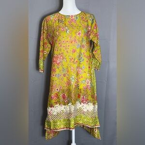 Khaadi Pret Green Floral Boho Tunic Dress – Women’s Size 8